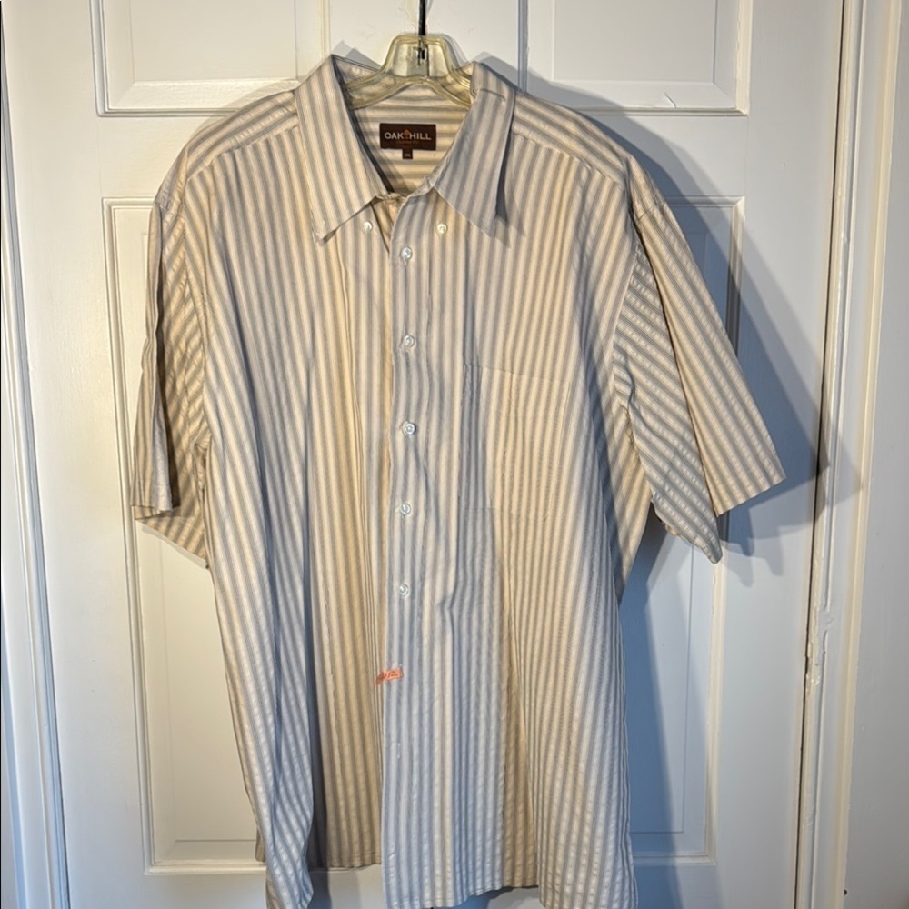 Oak Hill Tan Casual Button Down Shirt with Stripes